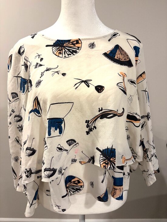 Anthropologie Tops - Anthropologie Maeve Parisian Chic Print Layered‎ Blouse Cream Size 10 Silk